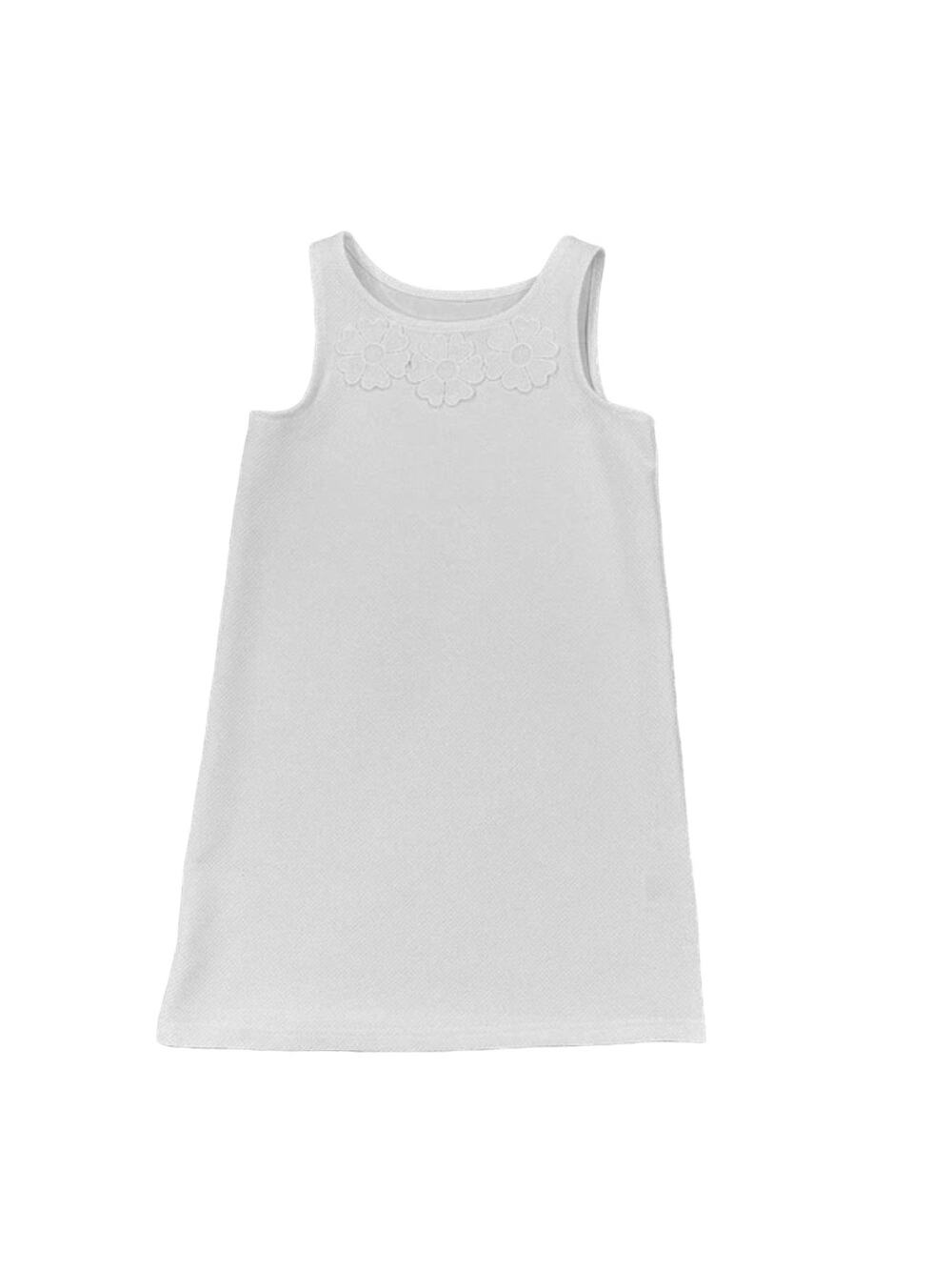 NWT Pappagallo Girls' Natural White Rosetta W/Floral Accent Shift Dress -M (7/8)